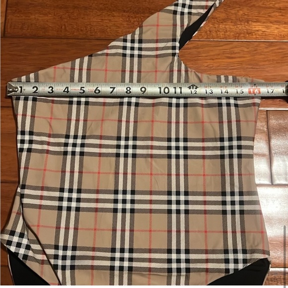 Burberry  Beige Plaid One-Shoulder Bodysuit - Picture 9 of 11